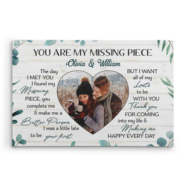 You Are My Missing Piece Custom Photo Canvas Print