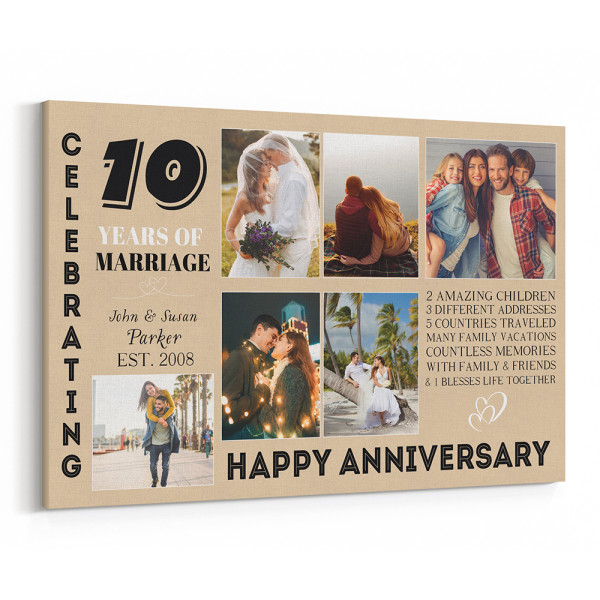 10th Anniversary Photo Collage Canvas Print – 6 Photos