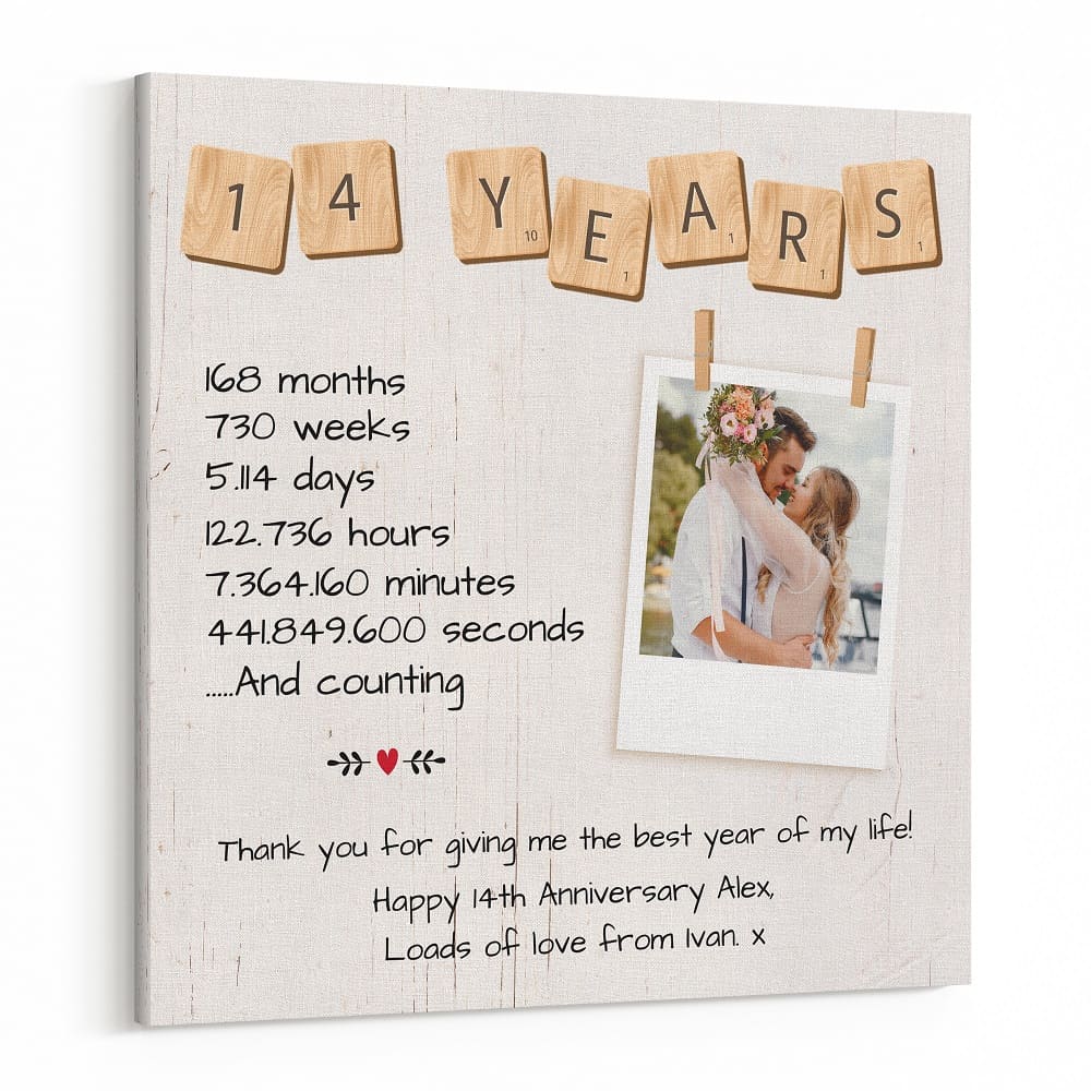 14 Year Anniversary Custom Polaroid Photo Square Canvas