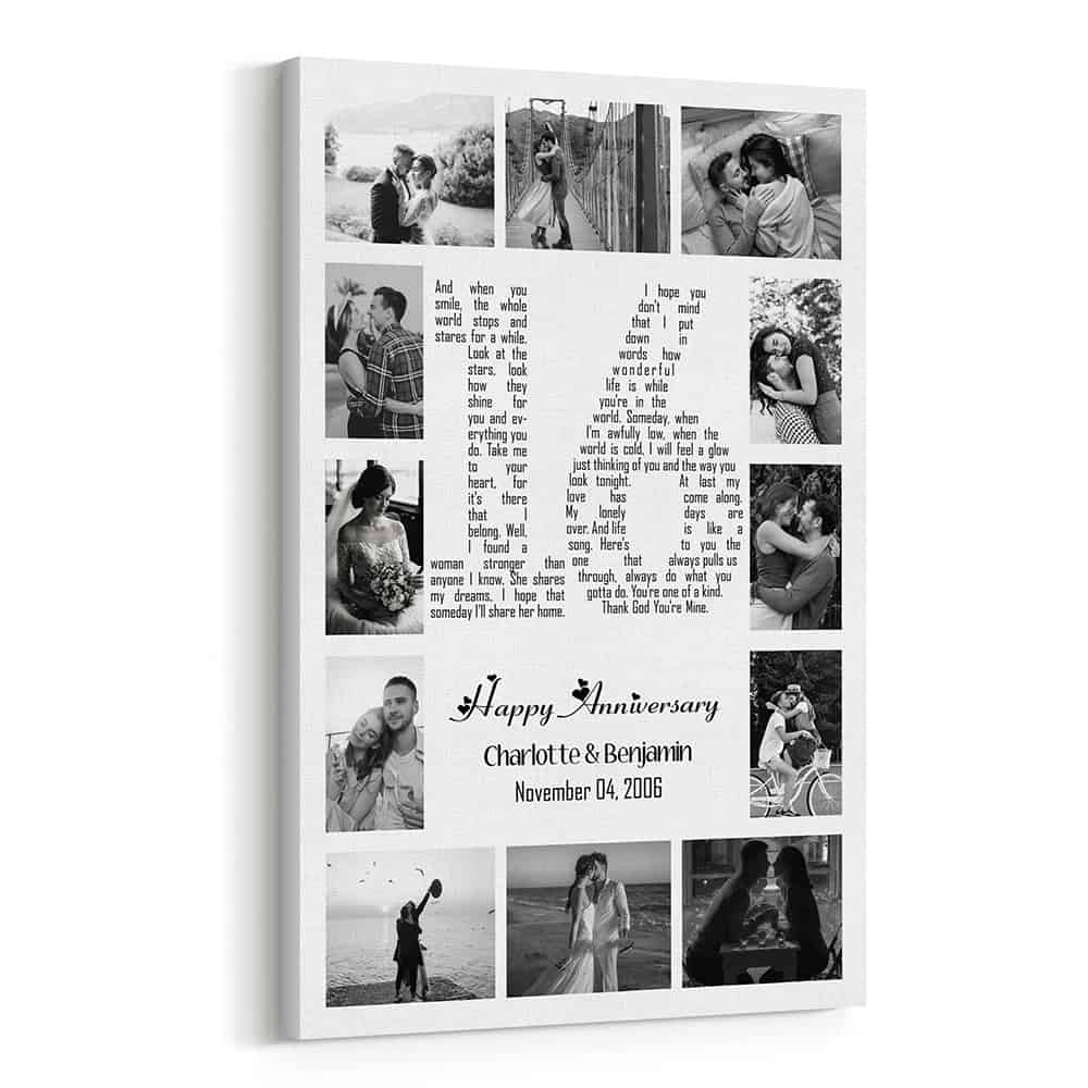 Personalized 16 Years Anniversary 12 Photo Collage And Song Lyrics Canvas Print