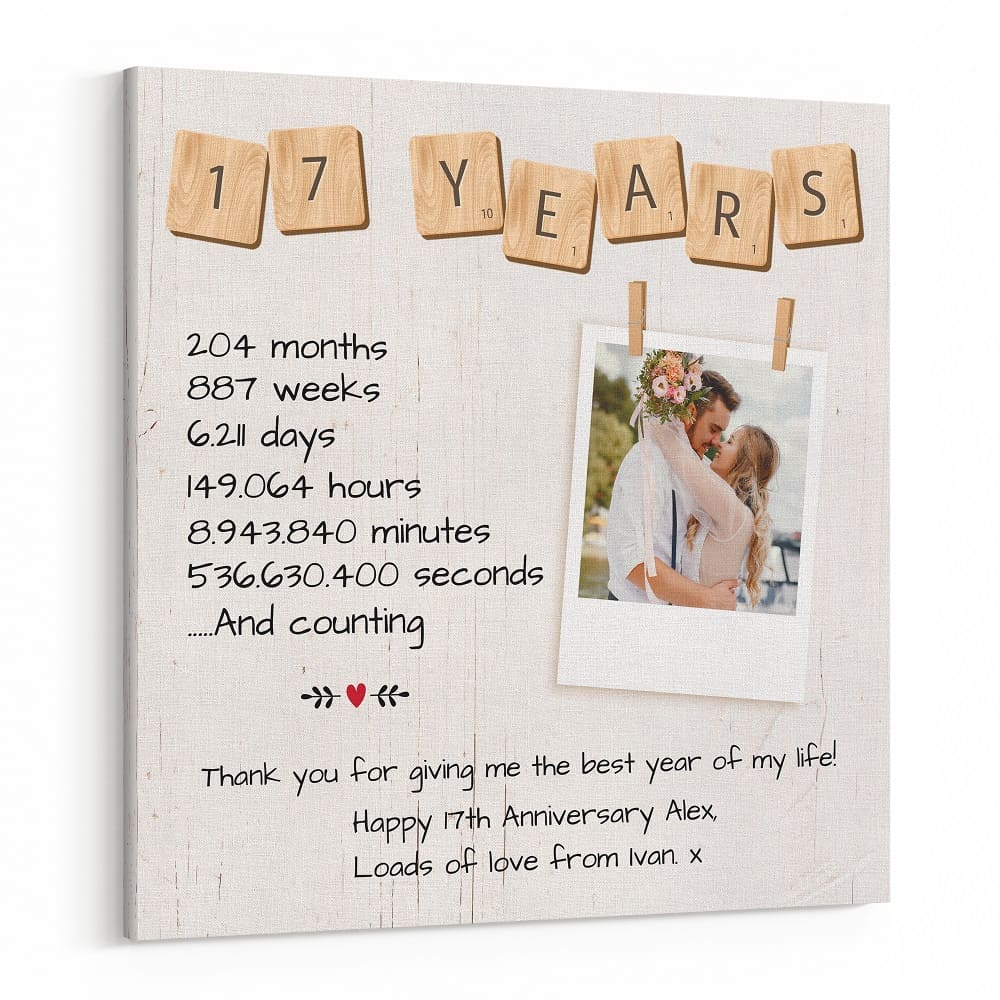 17 Years Personalized Polaroid Photo And Message Canvas Print