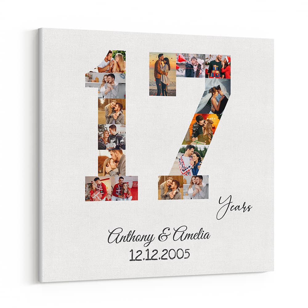 Custom Number 17 Years Anniversary Photo Collage Canvas Print