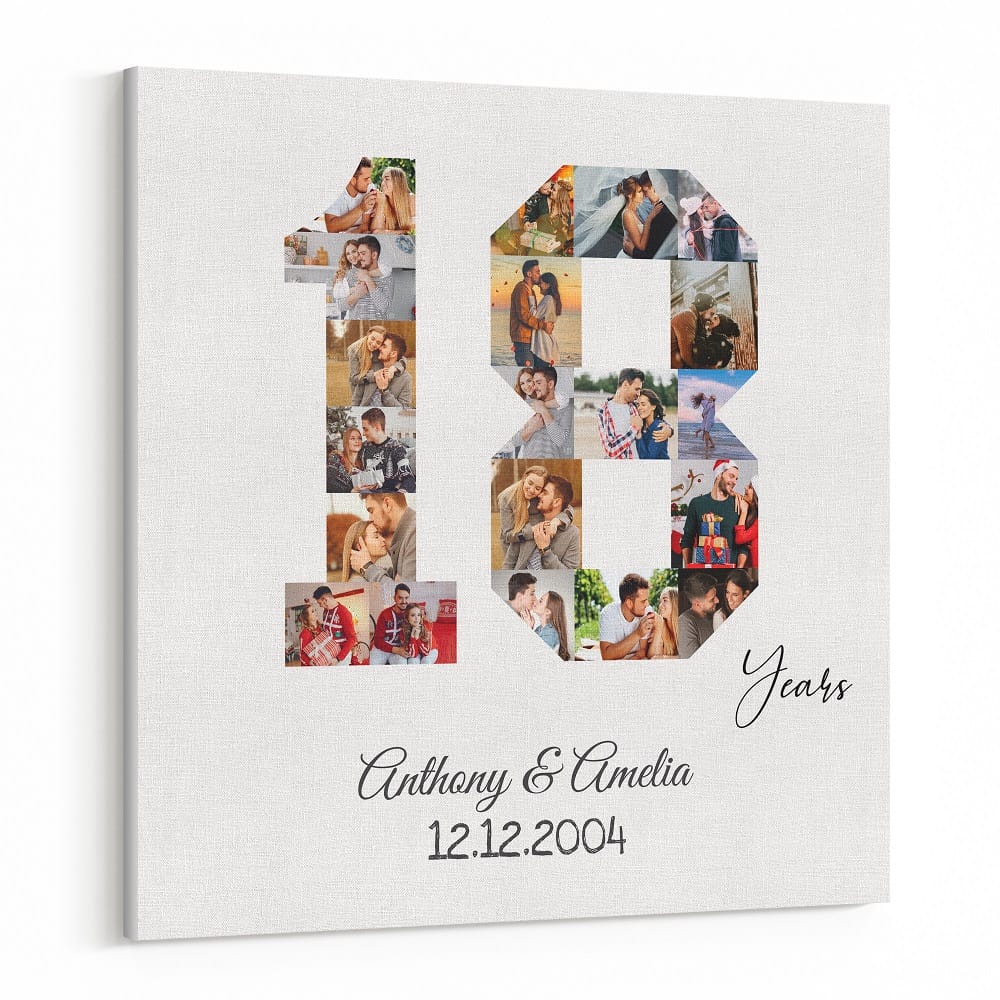 Custom Number 18 Years Anniversary Photo Collage Canvas Print