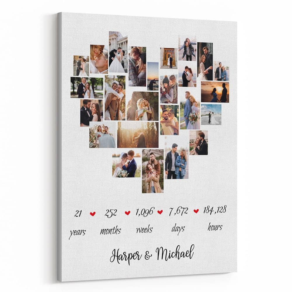 21st Anniversary Heart Photo Collage Canvas Print