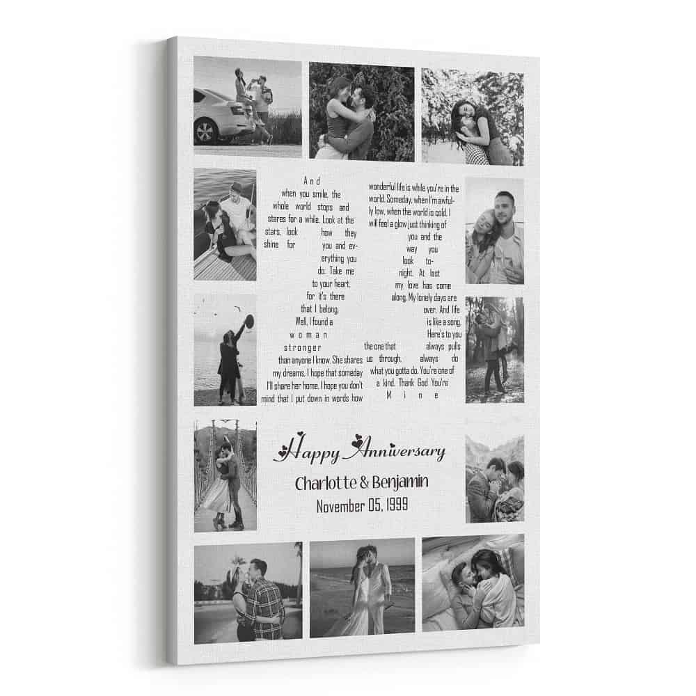 23 Years Anniversary Song Lyrics Word Art Number Photo Collage Canvas – 12 Photos on Black and White