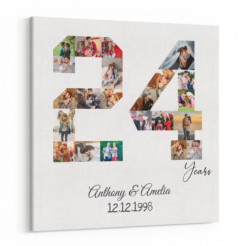 24 Years Anniversary Photo Mosaic Canvas – Personalized Gift with 24 Customizable Photos