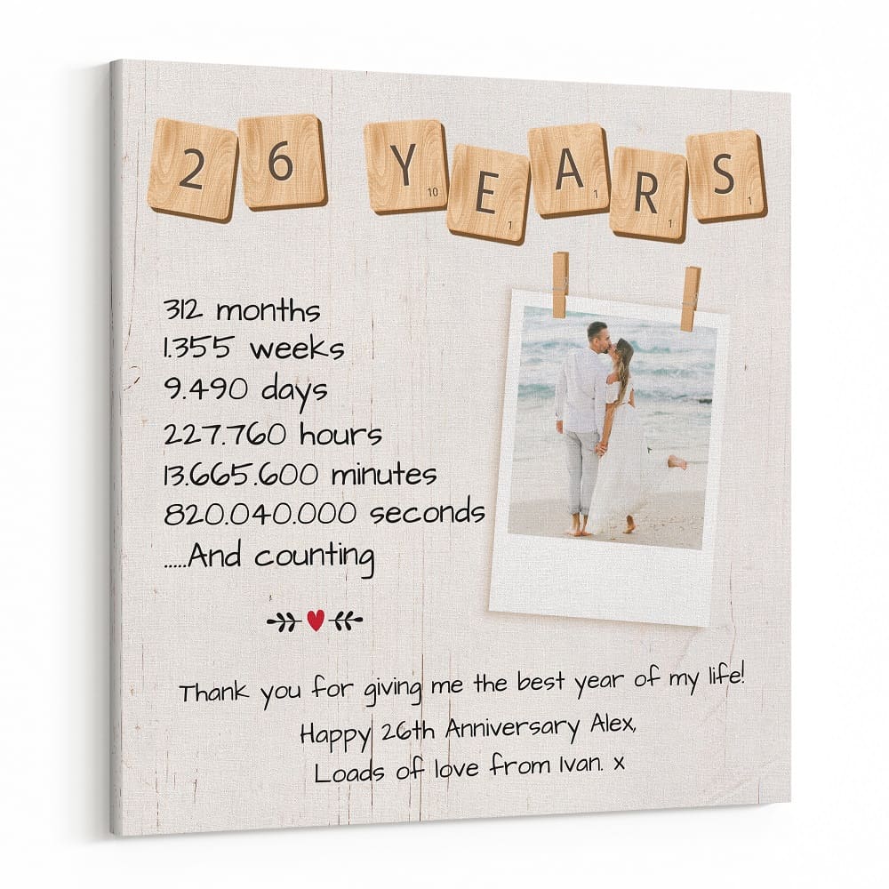 26 Year Anniversary Custom Polaroid Photo Square Canvas