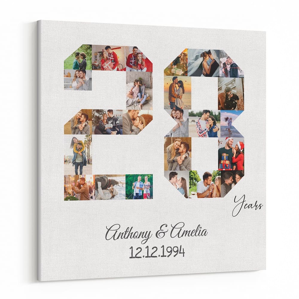 28 Year Anniversary Canvas – Custom Number Photo Collage 23 Pictures