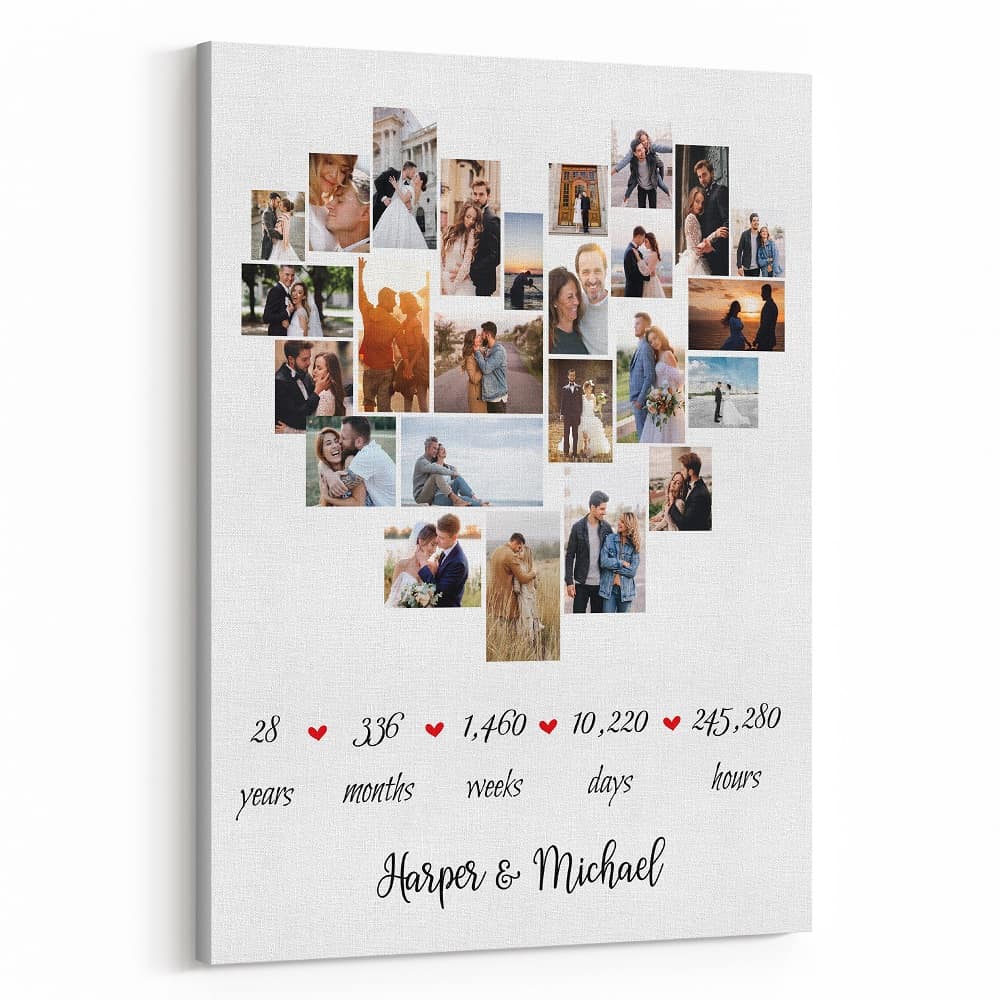 28th Anniversary Heart Photo Collage Canvas Print