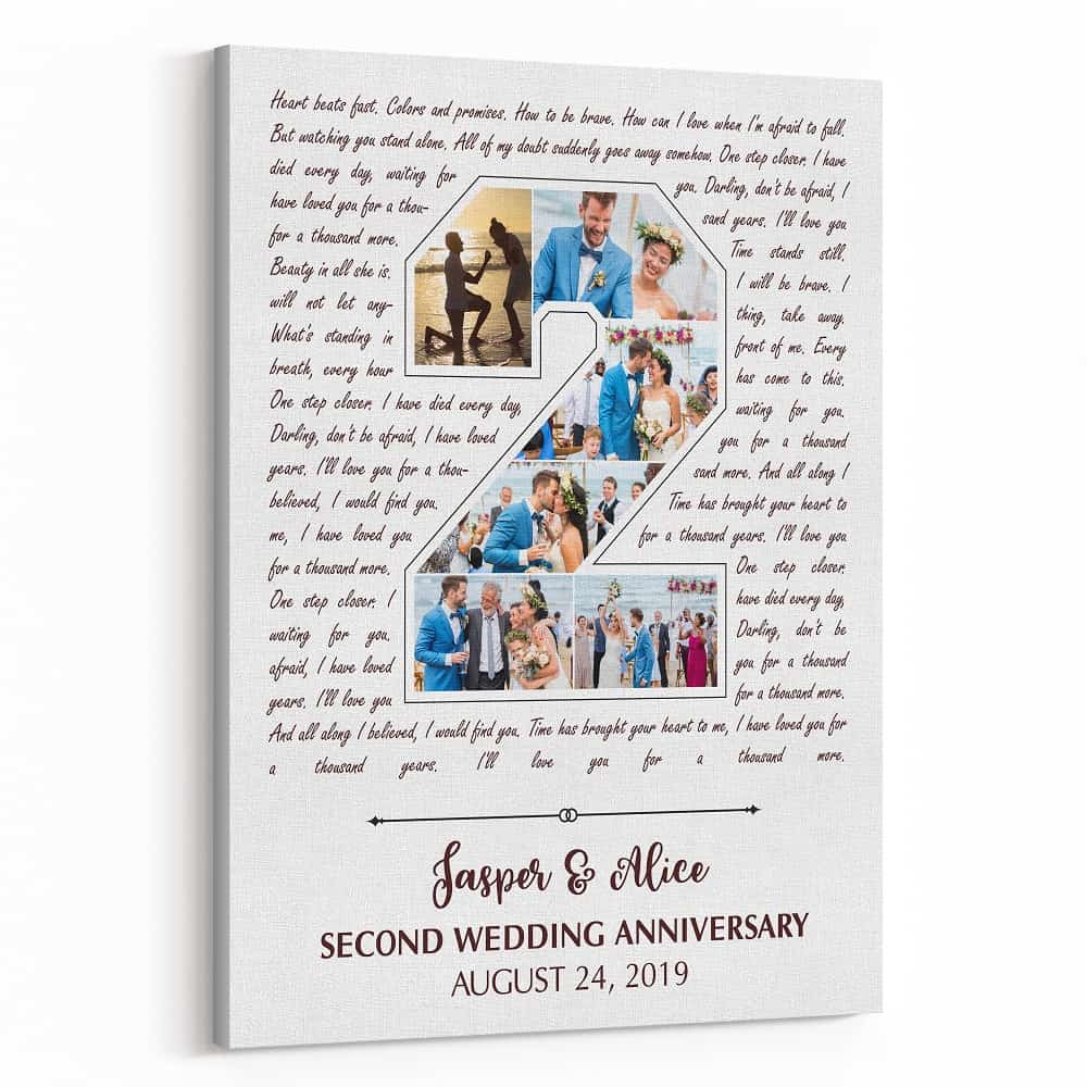 2nd Wedding Anniversary Custom Photo Collage with Song Lyrics Canvas