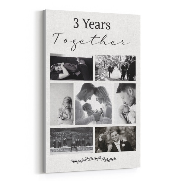 3 Years Together Black and White Photo Collage Canvas