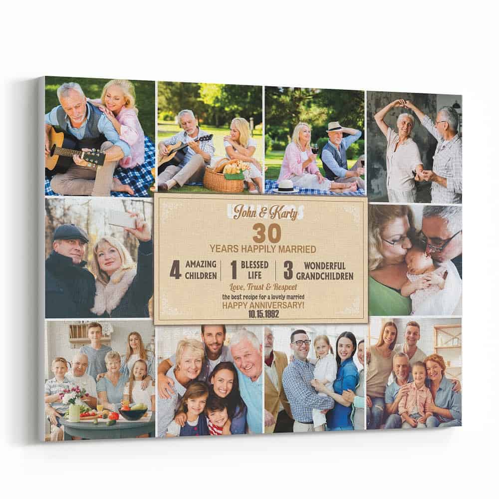 30th Anniversary Custom Canvas – Photo Collage with 10 Pictures