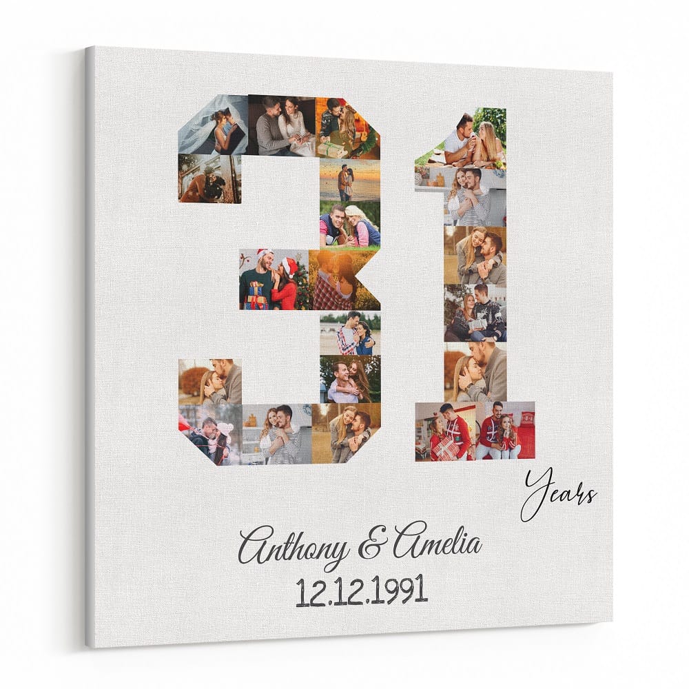 Custom Number 31 Years Anniversary Photo Collage Canvas Print