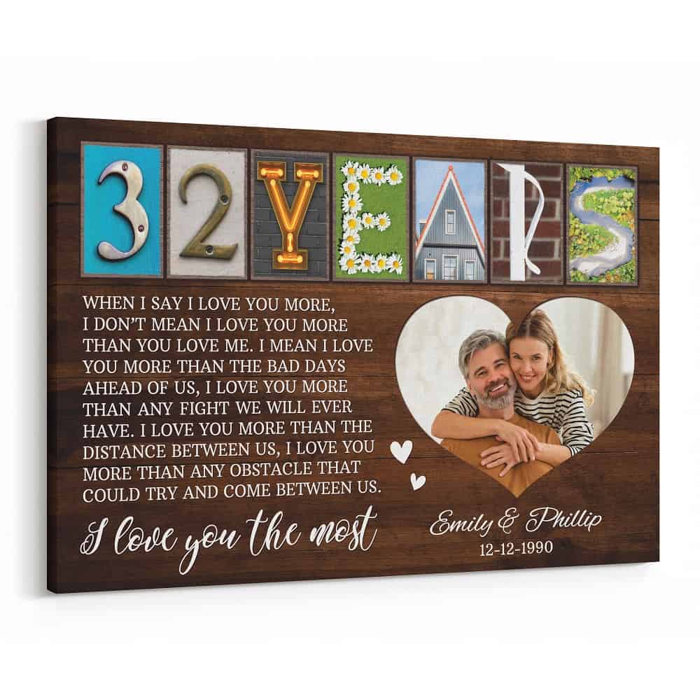 32 Years Letter Art With Photo Canvas Print