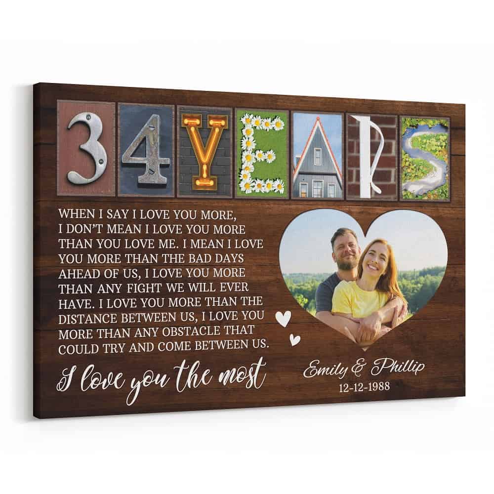 34 Years Letter Art With Photo Canvas Print