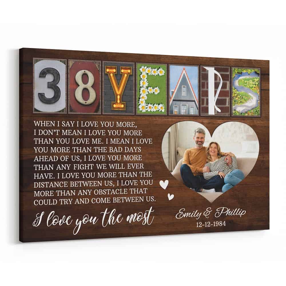38 Years Letter Art With Photo Canvas Print