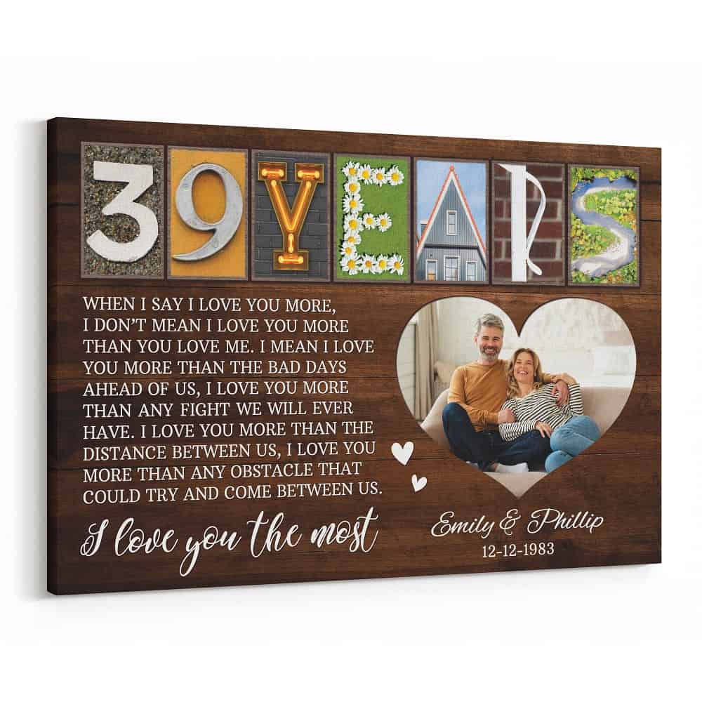 39 Years Letter Art With Photo Canvas Print