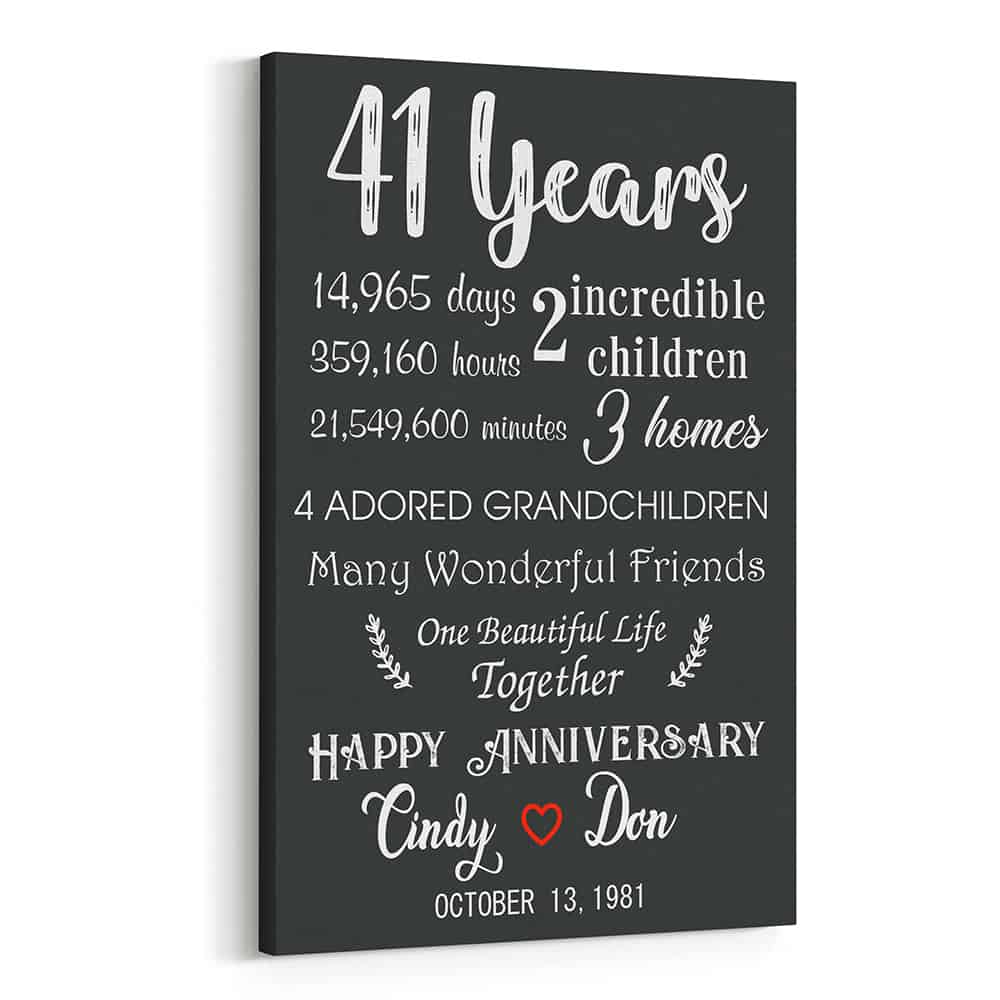 41st Anniversary Gift for Parents Custom Canvas Print