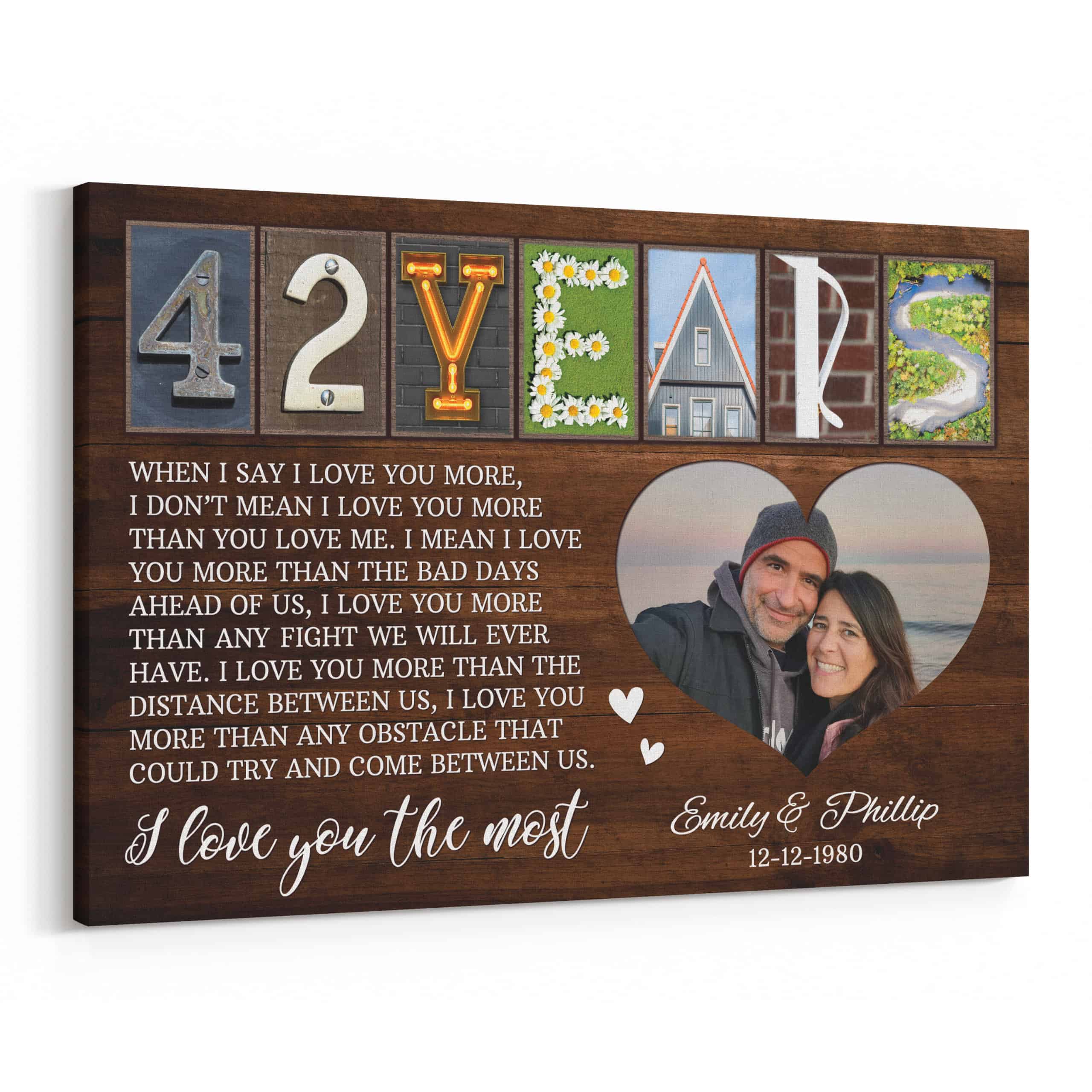 42 Years Letter Art With Photo Canvas Print