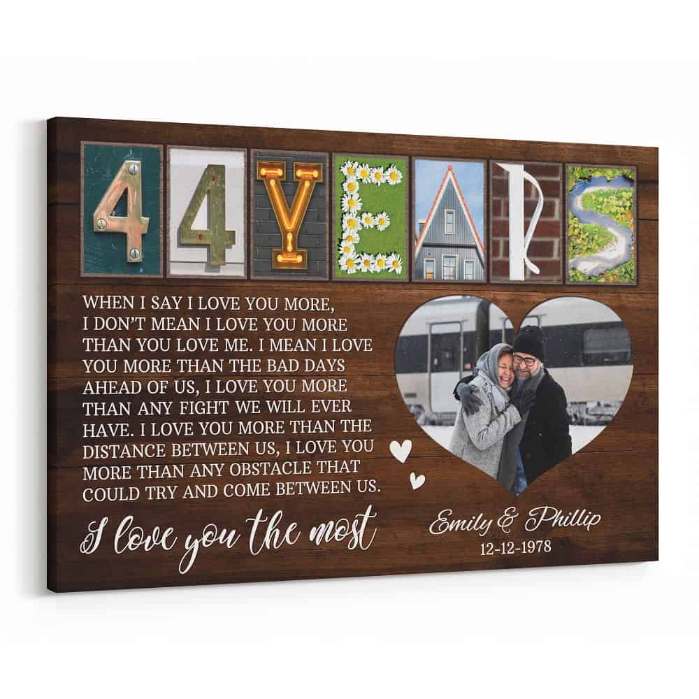 44 Years Letter Art With Photo Canvas Print