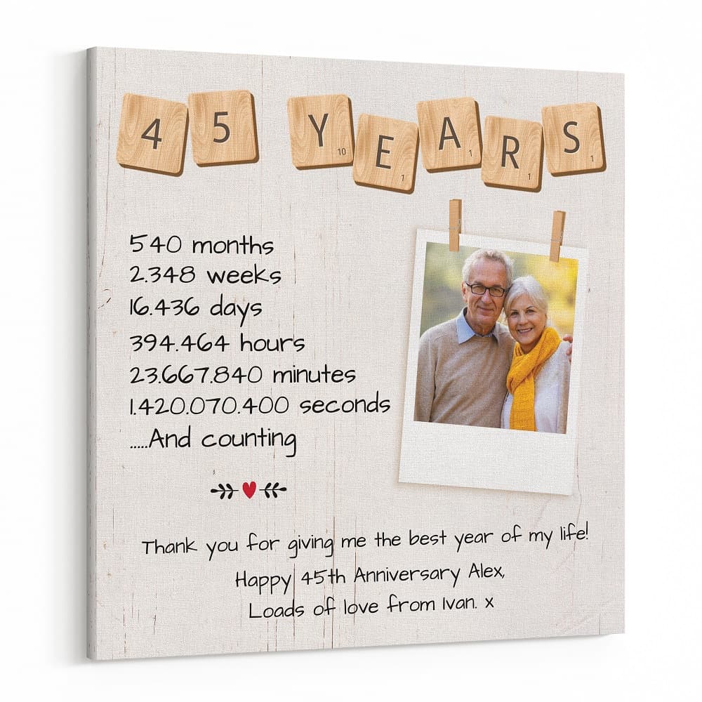 45 Years Polaroid Photo Custom Canvas Print