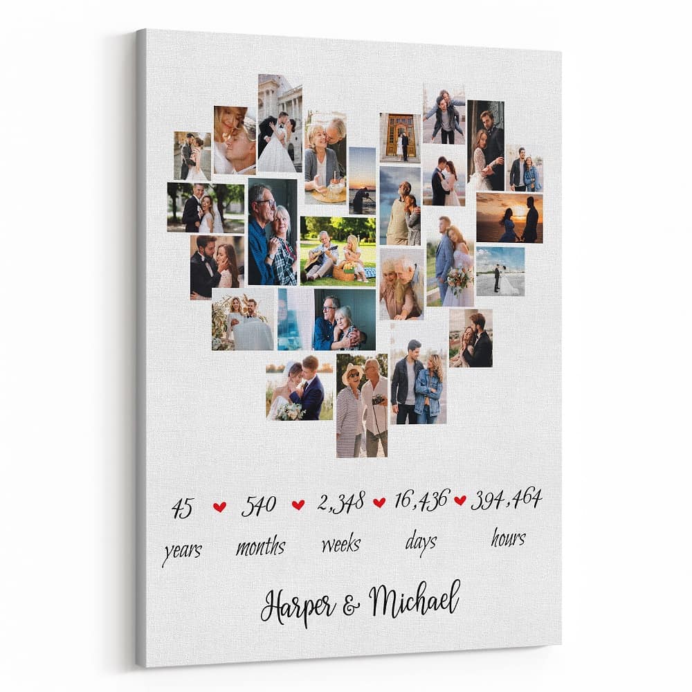 45th Anniversary Heart Photo Collage Canvas Print