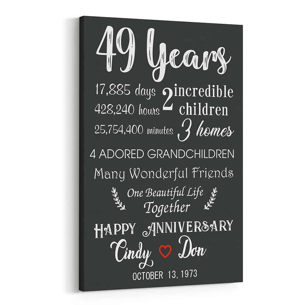 49 Years Anniversary Black And White Custom Canvas Print