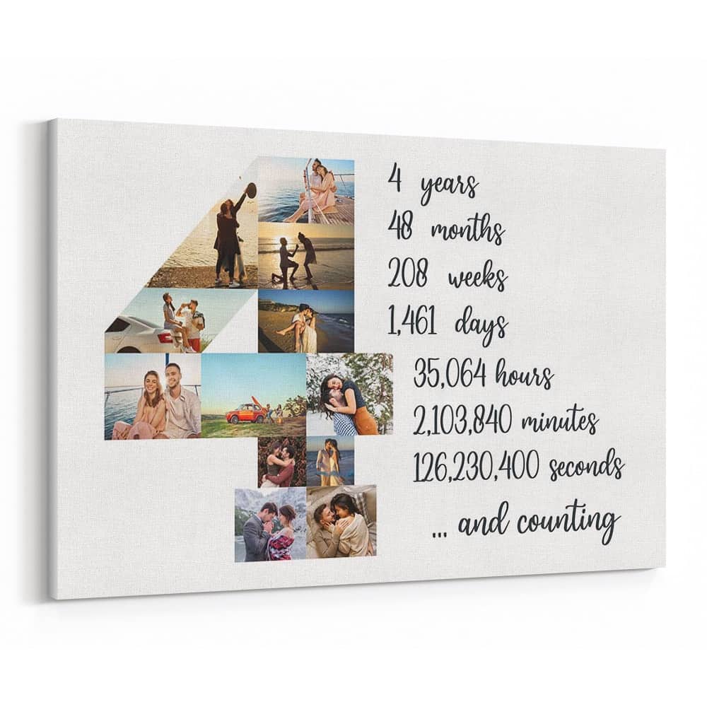 4 Years Anniversary Number Photo Collage Counting Canvas Print
