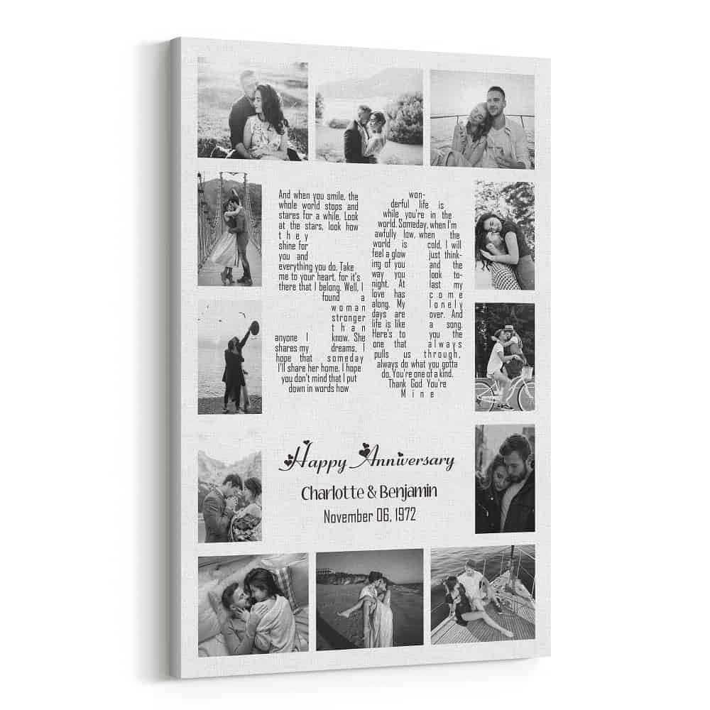 50 Years Anniversary Song Lyrics Word Art Number Photo Collage Canvas