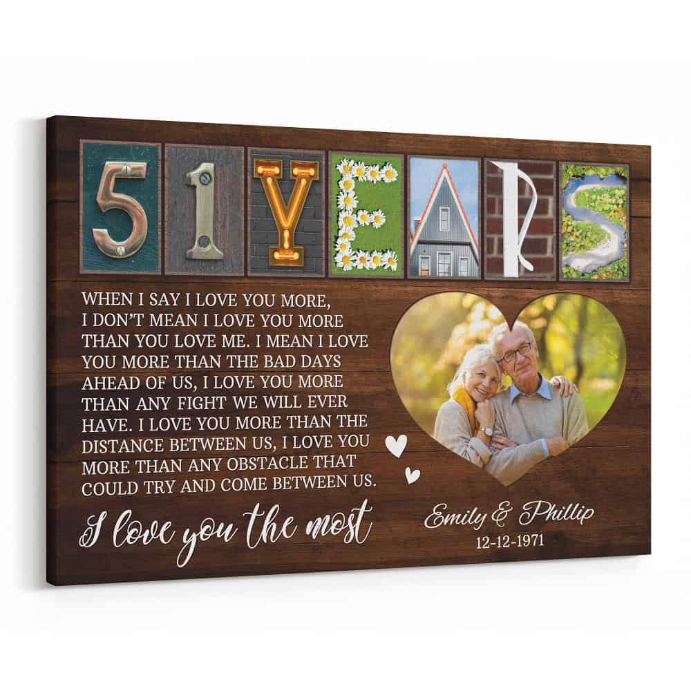 51st Anniversary Letter Art with Photo Canvas Print