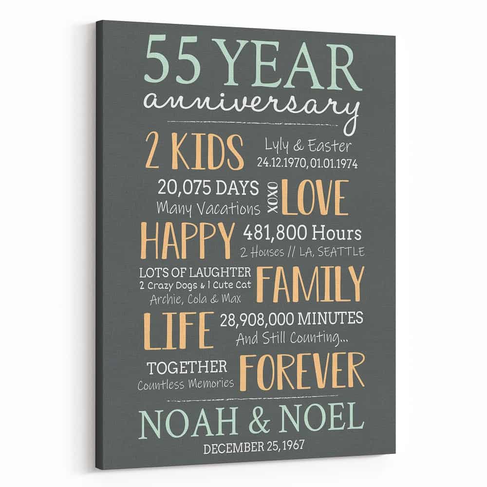 55-Year Milestone Anniversary Custom Canvas Print