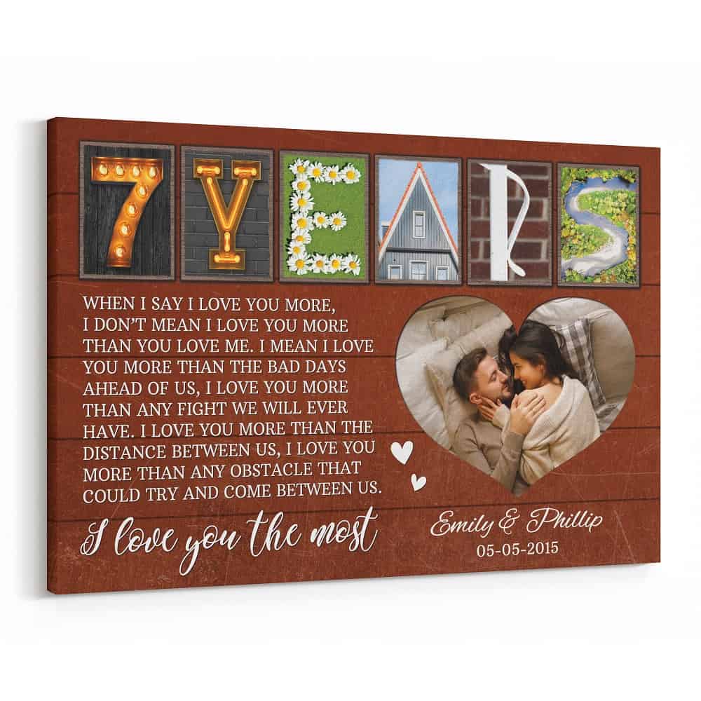 7th Anniversary Letter Art with Photo Canvas Print
