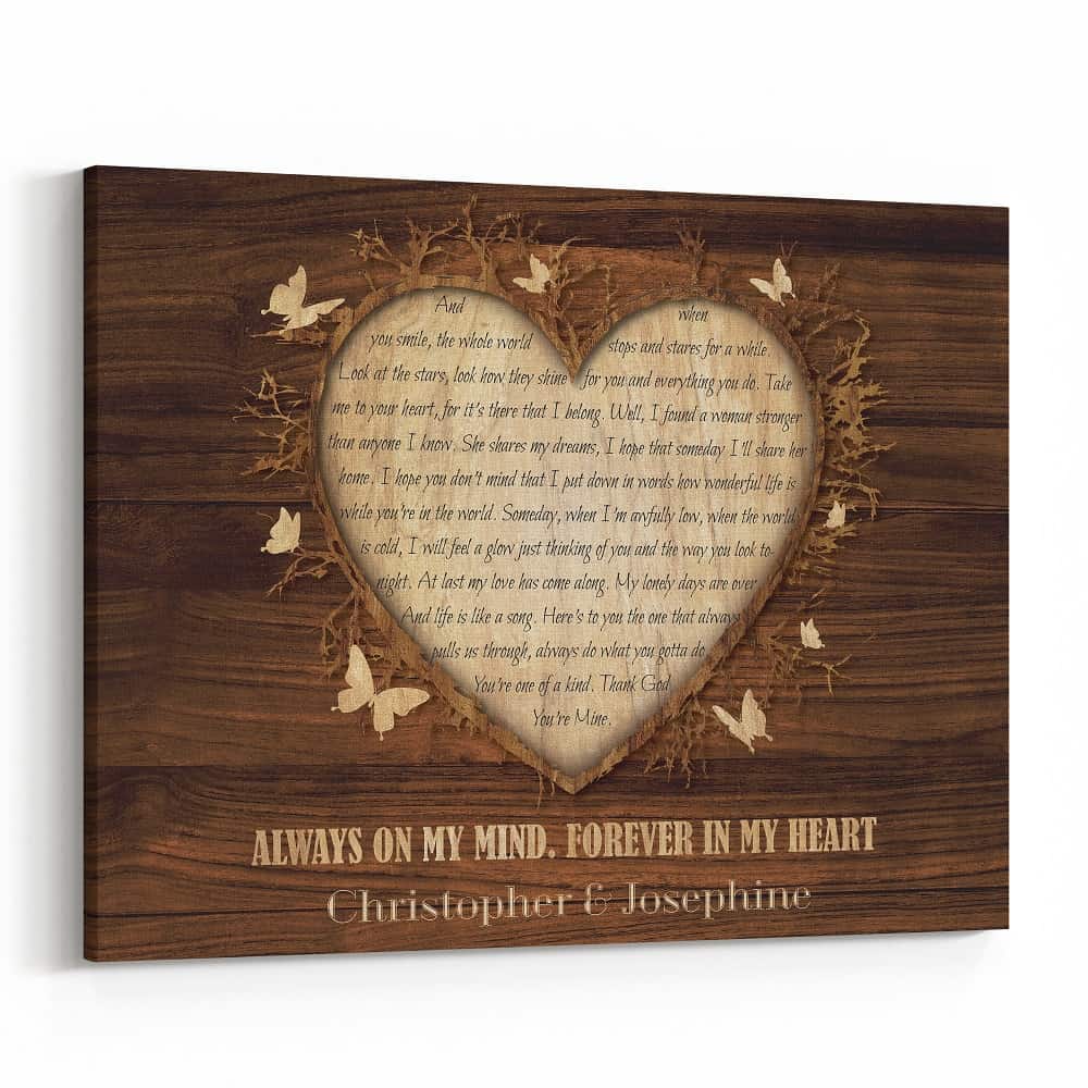 Always On My Mind Forever In My Heart Custom Song Lyrics Wood Canvas Print