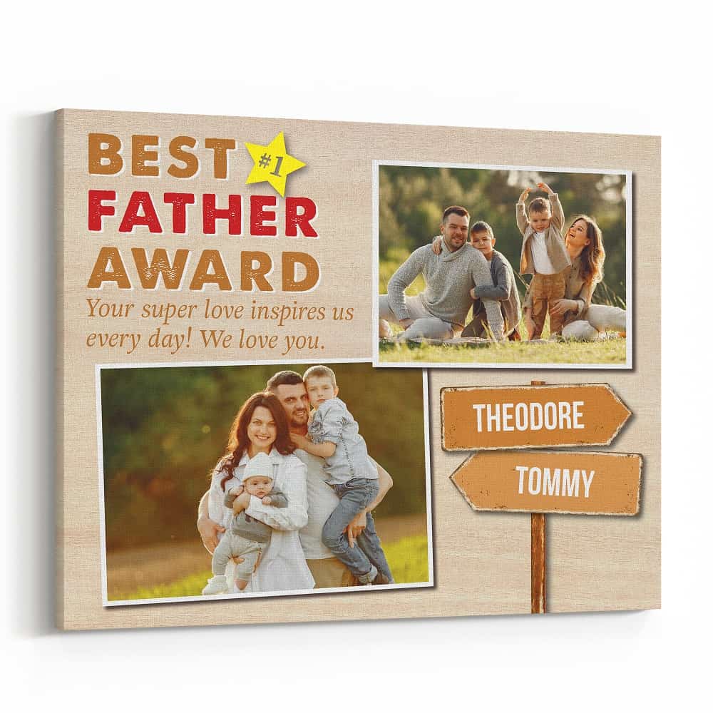 Best Father Award Custom Photo Canvas Print