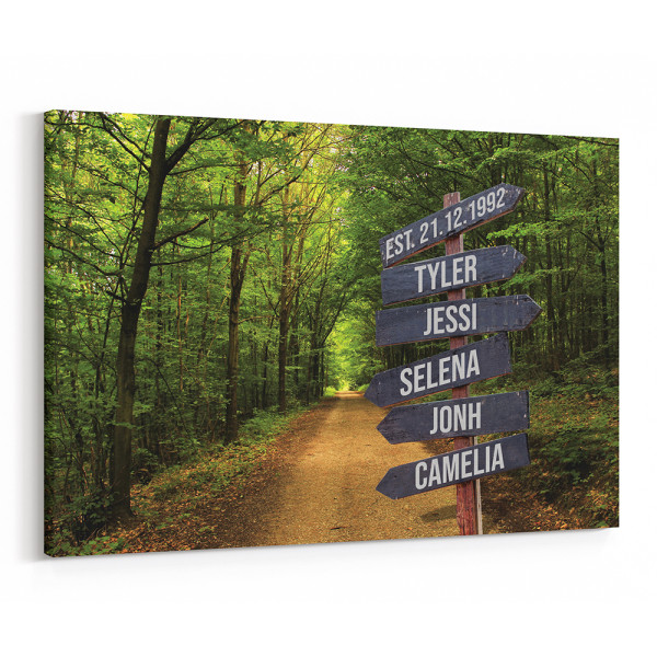 Family Forest Road Sign Custom Canvas Print