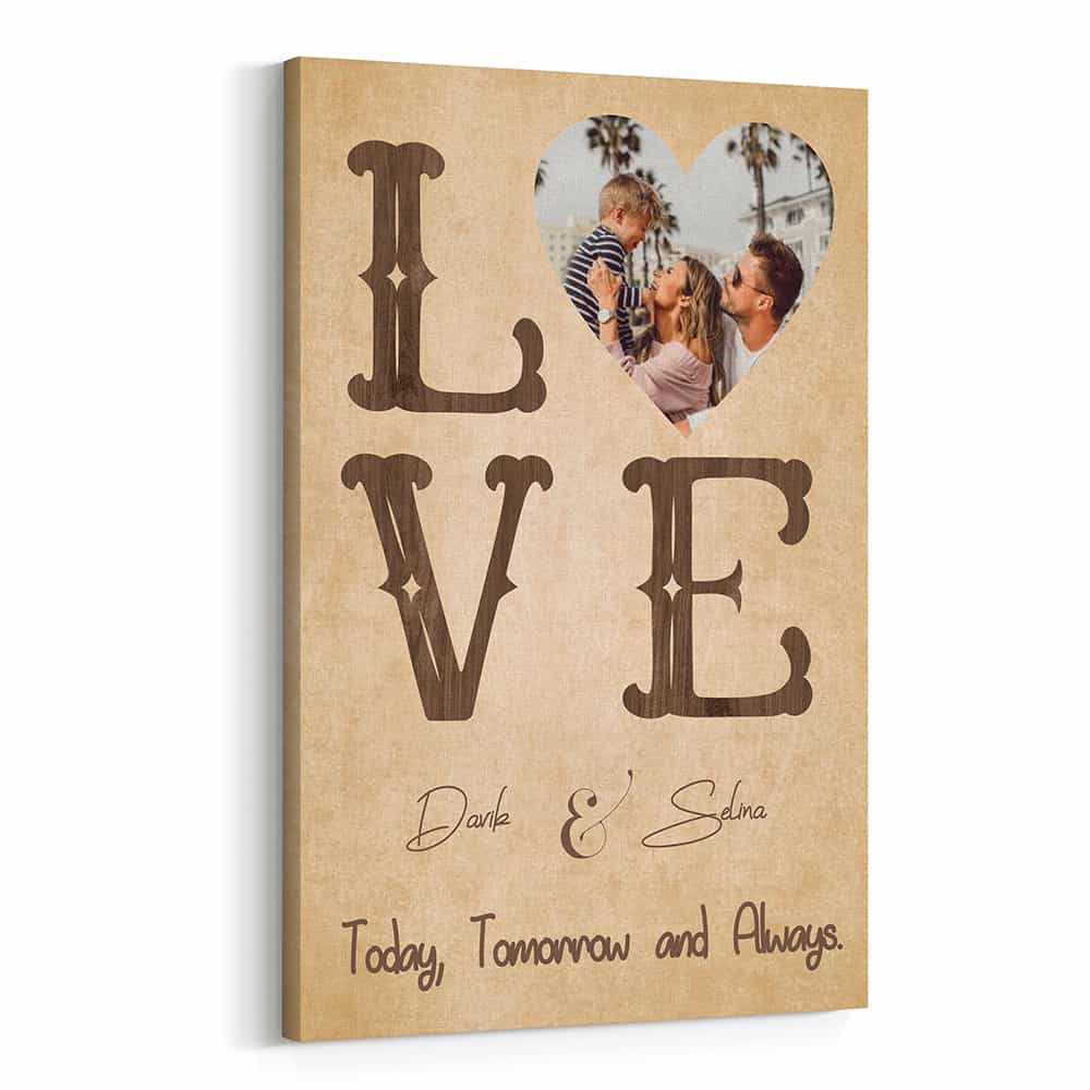 LOVE Heart Anniversary Custom Photo Canvas Print