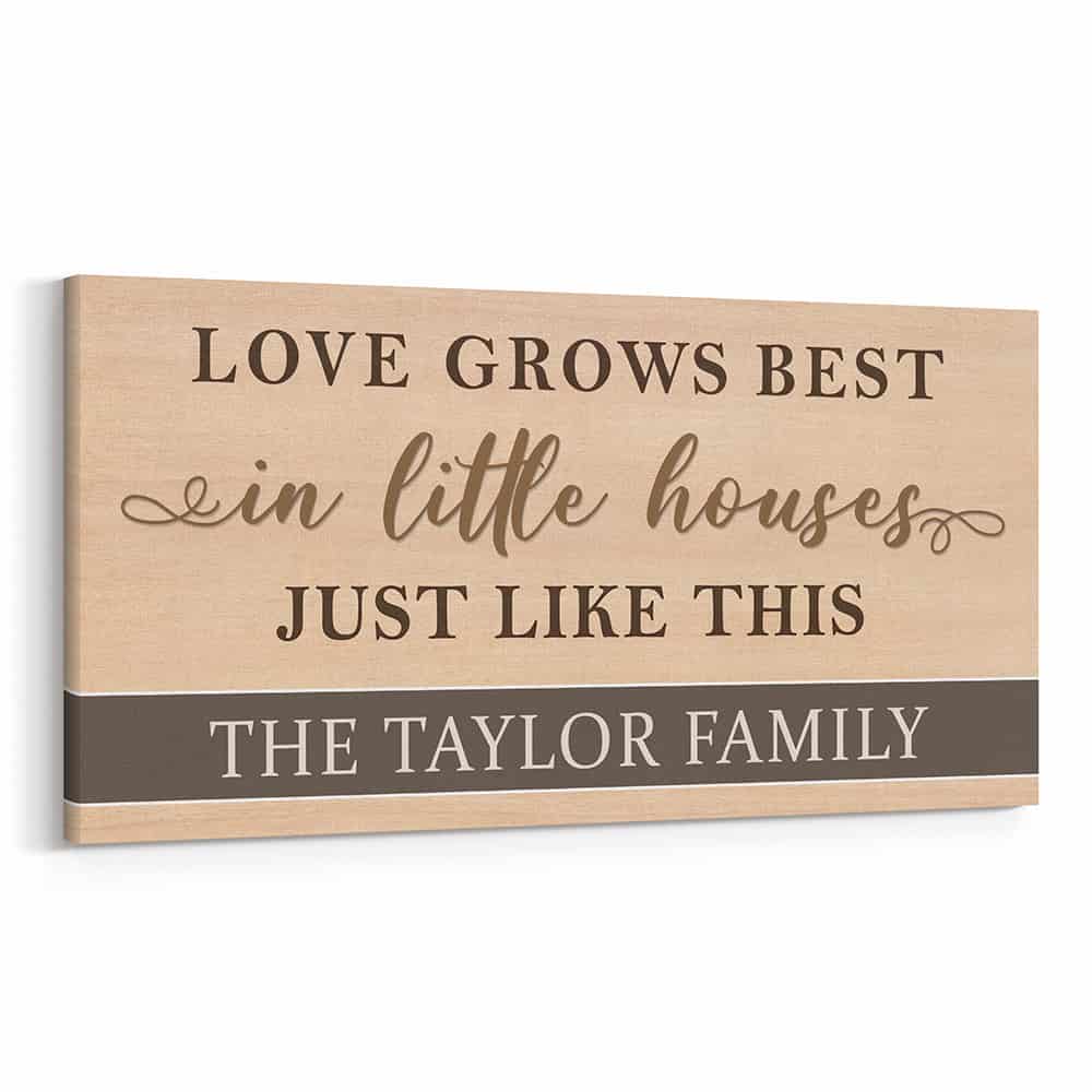 Love Grows Best In Little Houses Just Like This – Family Name Canvas Print