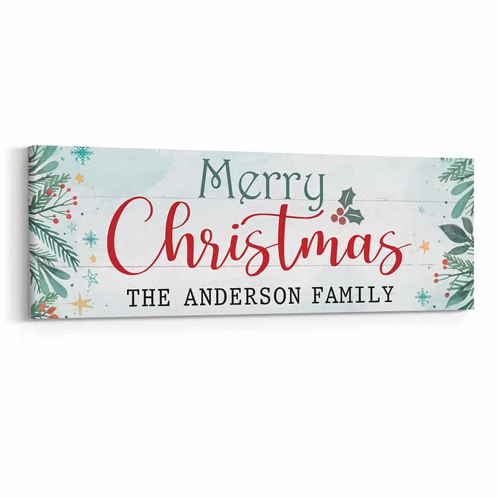 Merry Christmas Canvas Sign With Custom Family Name