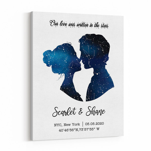 Our Love Was Written In The Stars Custom Star Map Canvas Print