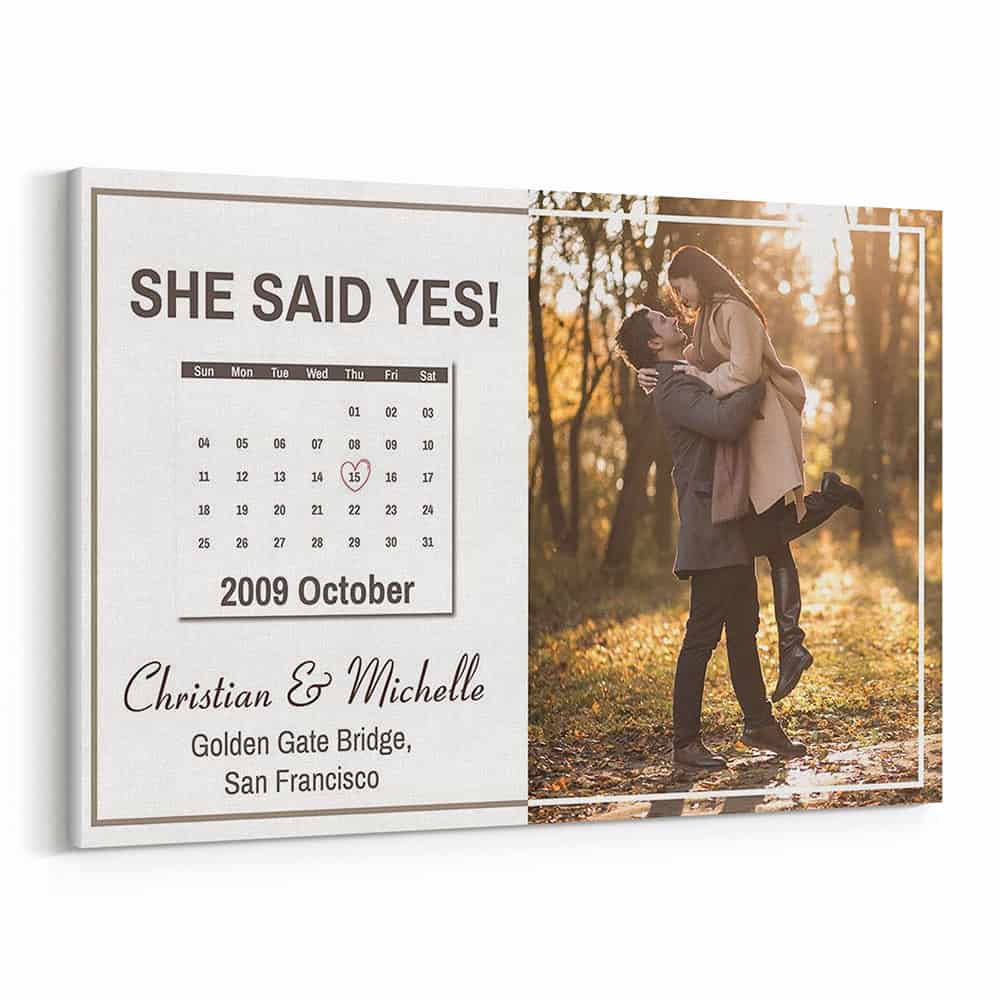 She Said Yes Custom Text and Photo Canvas Print