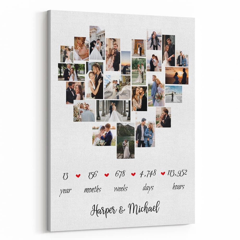 13th Anniversary Heart Photo Collage Canvas Print