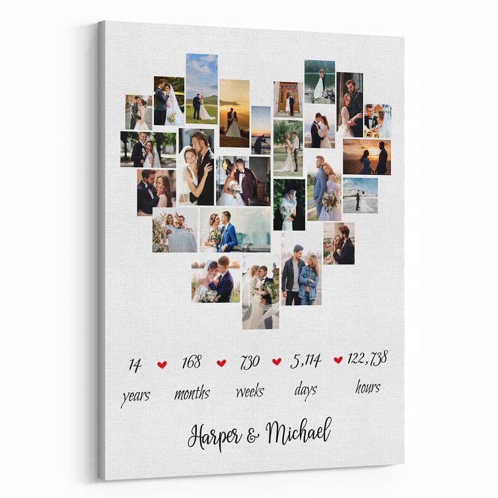 14th Anniversary Heart Photo Collage Canvas Print