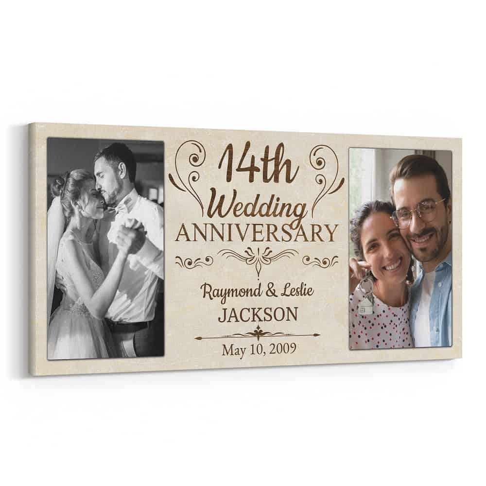 14th Wedding Anniversary Custom 2 Photo Canvas Print