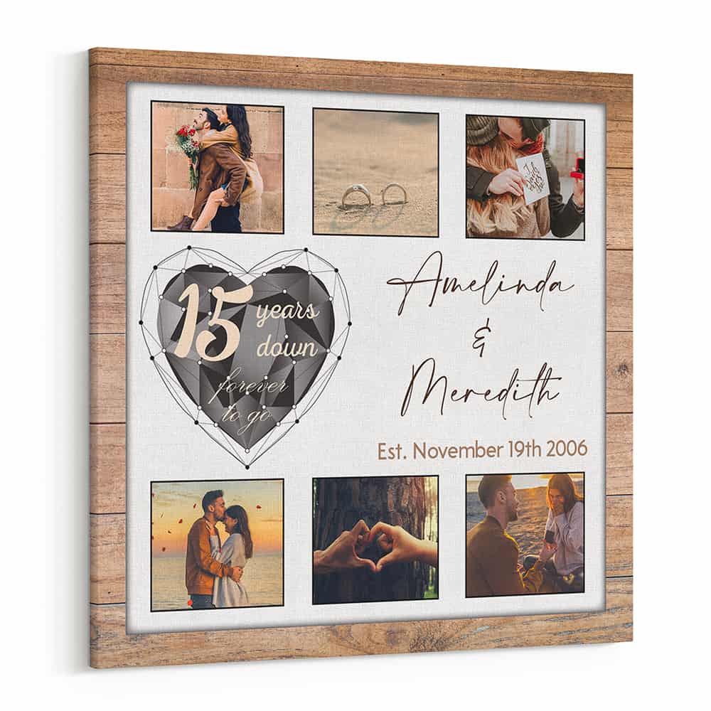 15 Years Down Forever To Go Anniversary Custom Canvas Print