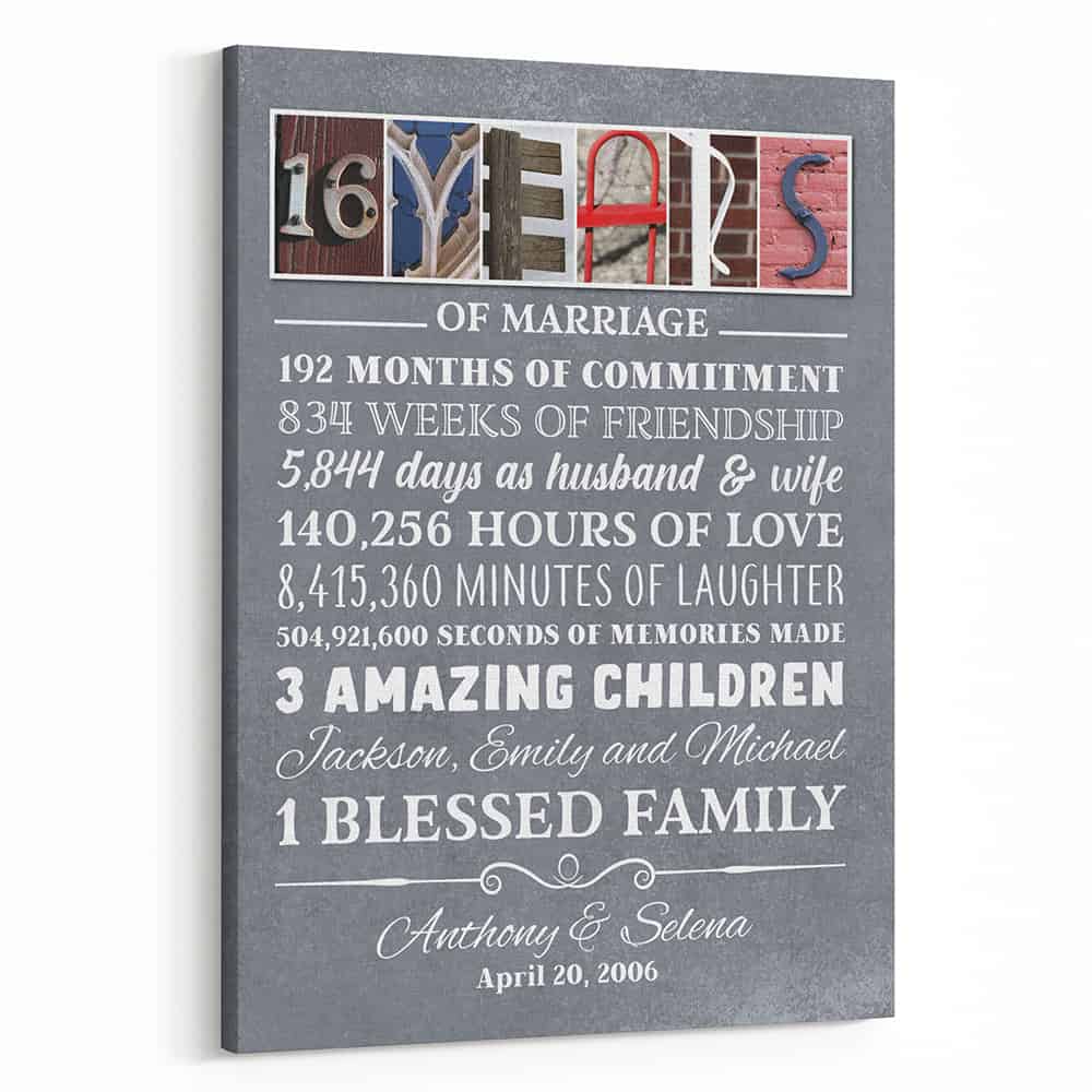 16 Years of Marriage Letter Art Canvas Print