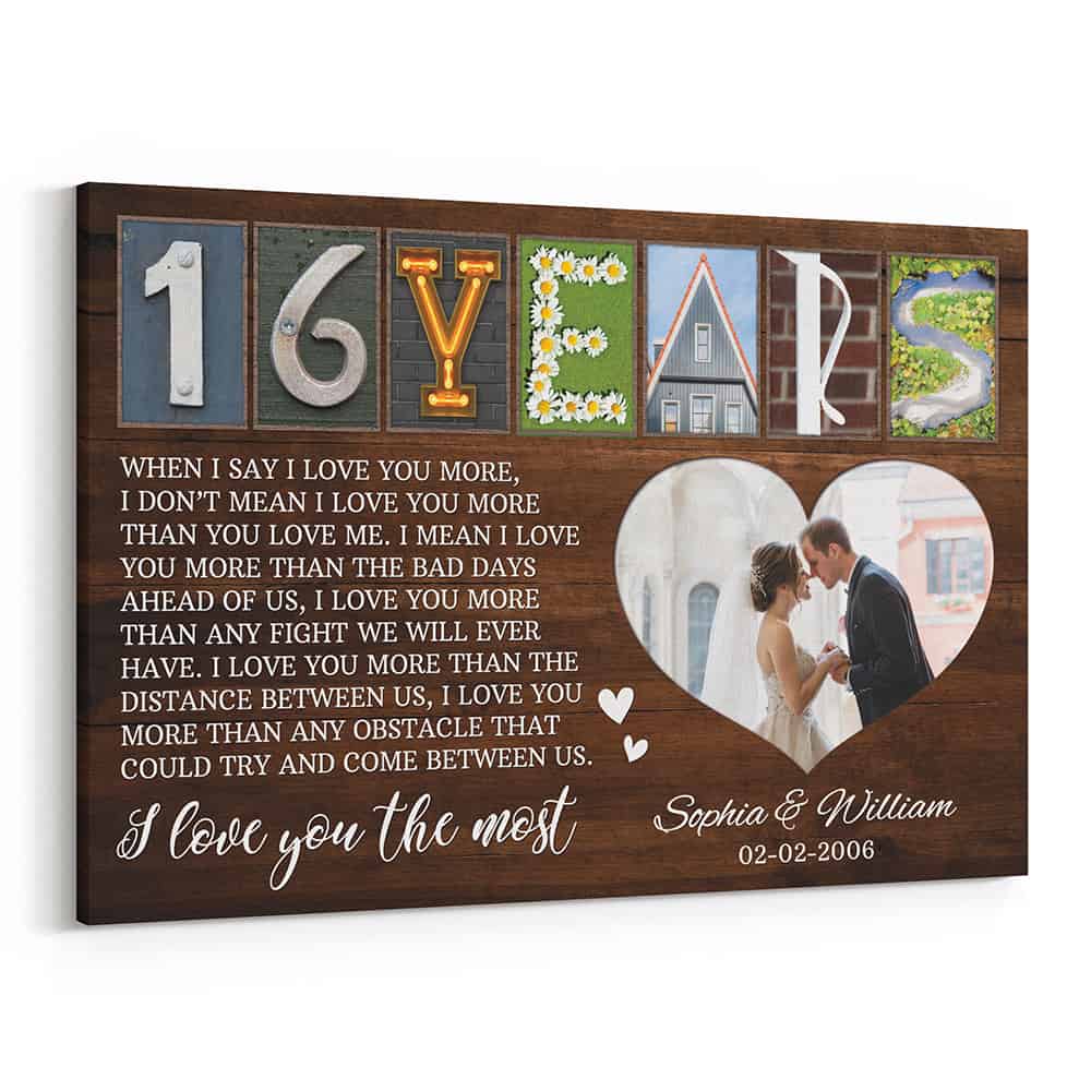 16 Years Letter Art With Photo Canvas Print