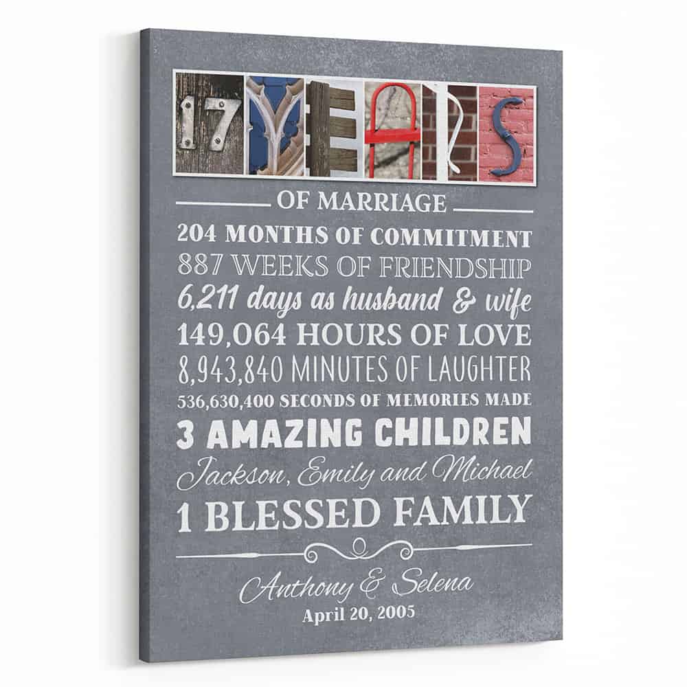 17 Years of Marriage Letter Art Canvas Print