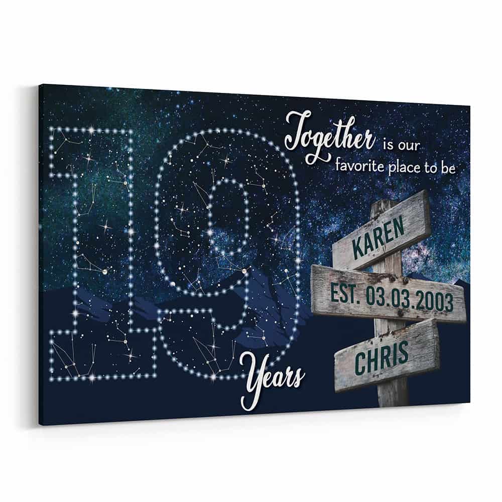 Personalized 19 Years Together Star Map Street Sign Names Canvas Print
