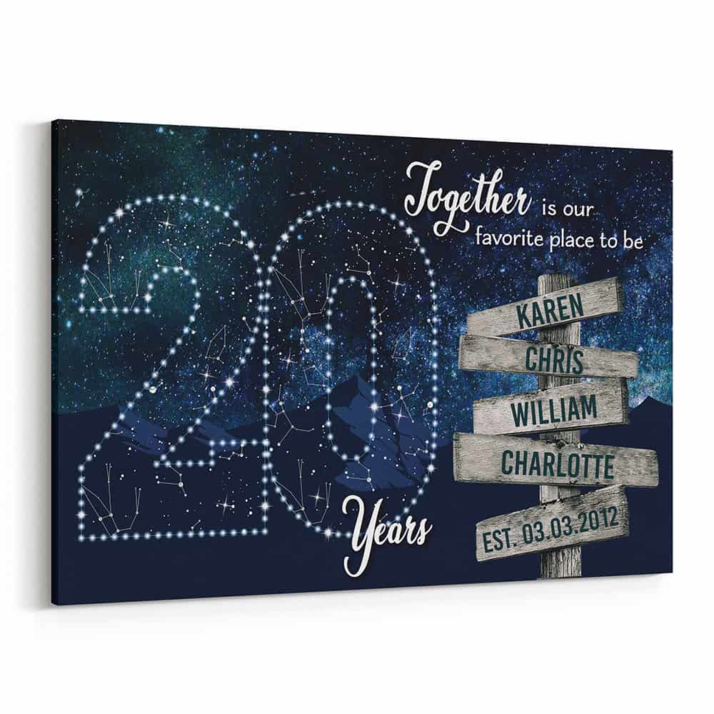 Personalized 20 Years Together Star Map Street Sign Names Canvas Print