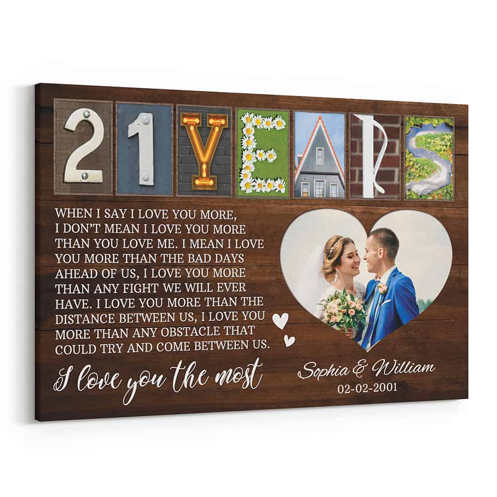 21st Anniversary Letter Art Heartfelt Love Quote – Wooden background –  Gift for Husband